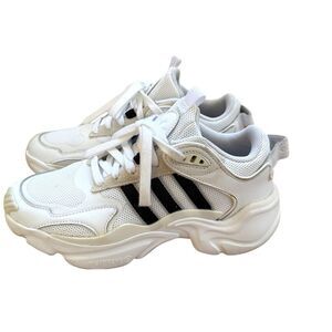 Adidas White Mesh Sneakers with Black Stripes